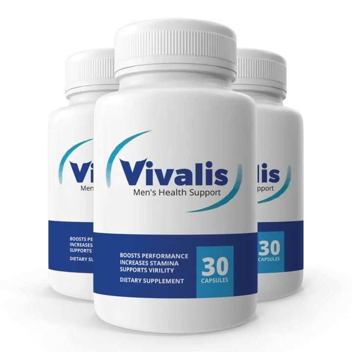 3 bottles of Vivalis male vitality supplement for energy, stamina, and performance support